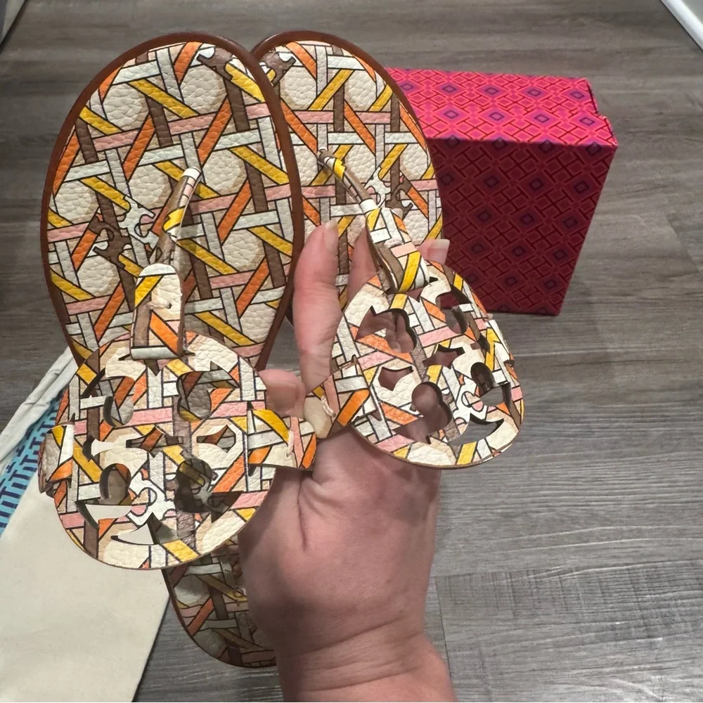 Tory Burch Miller Geo Logo Printed Leather Sandals